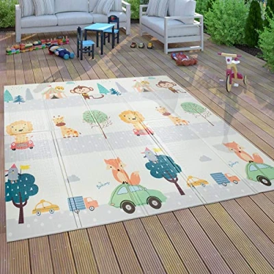 Abbildung von Paco Home Spielmatte Krabbelmatte Baby Kinder Matte Faltbar Abwischbar Wendbar Tier Motiv, Grösse:150x200 cm, Farbe:Bunt