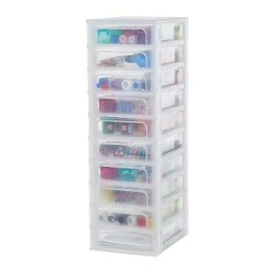 Abbildung von Iris Ohyama, Kunststoff Schubladenbox mit 10 tiefen Schubladen, Mattweiß, Easy Pull System, A4, A5 &amp; A6 Format, Schreibtisch Organizer für Büro, Schule, Schreibwaren, BPA frei, Drawer, OCH 2100