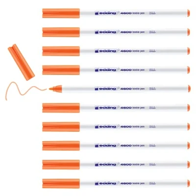 Abbildung von edding 4600 Textilstift neon orange 10 Stück Rundspitze 1 mm Textilstifte waschmaschinenfest (60 C) zum Stoff bemalen Stoffmalstift