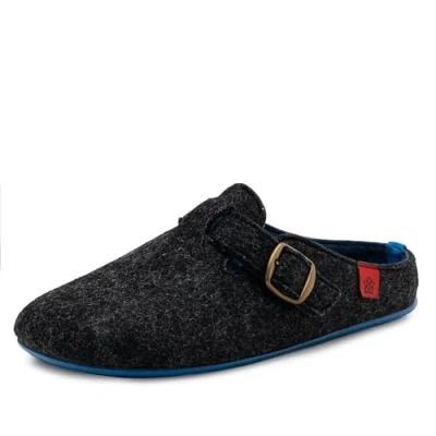 Abbildung von Andrés Machado Hausschuhe für Herren Winter VAL Unisex Pantoffeln Wolle und Filz rutschfeste Gummisohle herausnehmbares Fußbett Schwarz Blau EU 47