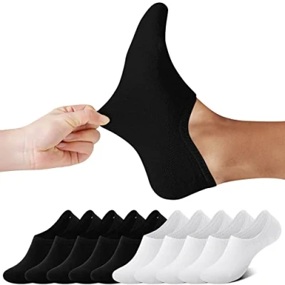 Abbildung von FALARY Füßlinge Herren Damen Footies Unsichtbare Kurze 10 Paar Sneaker Socken Großes Silikonpad Verhindert Verrutschen_SchwarzWeiß_47 50