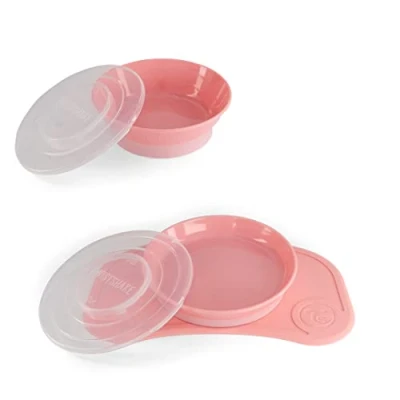 Abbildung von Twistshake Babygeschirrset Mini + Schüssel Baby Saugteller Platzset (31x17cm) BPA Frei Esslernteller Rosa