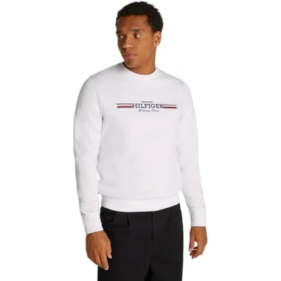 Abbildung von Tommy Hilfiger Stripe Sweatshirt Pullover Kapuzenpulli Herren, Weiß (White), S