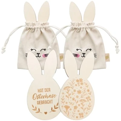 Abbildung von Papierdrachen 2 Ostersäckchen in Hasenoptik Canvas mit rosa Details inklusive hochwertiger Holzcutouts Geschenkverpackung