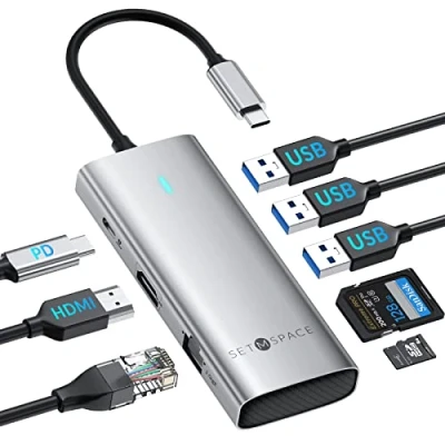 Abbildung von USB C HUB HDMI [Vollständig] Multiport für Handy, Tablet und Laptop, SETMSPACE Docking Station Adapter 8 in 1, with PD 100W, Ethernet, 3.0 etc