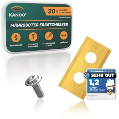 Abbildung von kanoo® Mähroboter Messer, 30x Titan Ersatzmesser für Worx Landroid Rasenroboter Premium Mäh Roboter Klingen Rasenmäher Ersatzklingen mit verbessertem Konzept