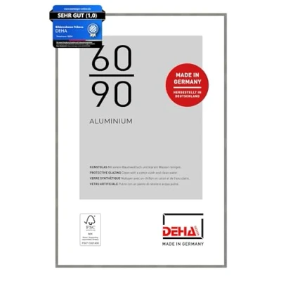 Abbildung von DEHA Design Bilderrahmen, 60 x 90 cm, Aluminium, Grau matt, Posterrahmen zum Aufhängen im Hoch &amp; Querformat, bruchsicheres Kunstglas, Tribeca