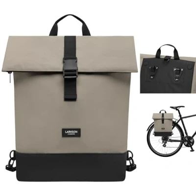 Abbildung von LARKSON Fahrradtaschen für Gepäckträger Damen &amp; Herren Grau Tammo Bike 2 in 1 Fahrrad Tasche Rucksack Gepäckträgertasche Hinten Wasserabweisend