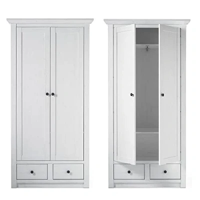 Abbildung von Lomadox 2 türiger Garderobenschrank im Landhaus Stil Dekor Pinie weiß Nb. B/H/T ca. 105x206x45cm