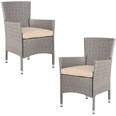 Abbildung von Casaria Gartenstuhl (2 St), Polyrattan 2er Set Stapelbar 7cm Auflagen 160kg Belastbarkeit