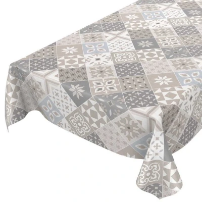 Abbildung von ANRO Tischdecke Wachstuch Retro Grau Robust Wasserabweisend Breite 140 cm, Glatt