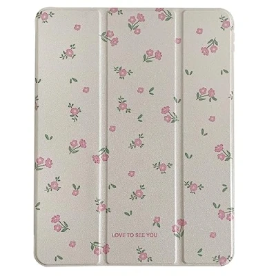 Abbildung von Hülle Für Ipad Pro 12.9 Zoll (6./5./4. Generation, Modell 2022/2021/2020) Mit Stifthalter Slim Smart Trifold Stand Schutzhülle Auto Wake/Sleep【Süße Rosa Blüten】