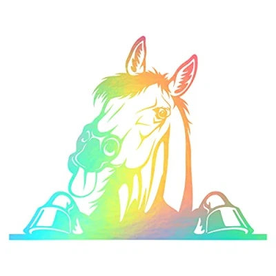 Abbildung von Finest Folia Aufkleber Peeking Animals Tiere Deko Sticker selbstklebend wasserfest für Auto Kühlschrank Laptop Koffer Autoaufkleber K151 (Hologramm, 14 Pferd)