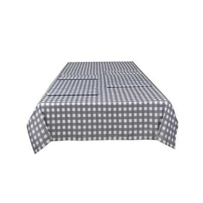 Abbildung von Sleepdown Dekorative Tischdecke mit Vichy Motiv, 100% Baumwolle, Halbpanama, für Esstisch, strapazierfähig, schmutzabweisend, Grau 137 cm x 229