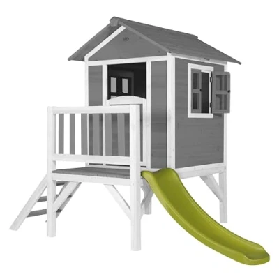Abbildung von Beach Lodge XL Spielhaus mit Rutsche in Hellgrün aus FSC Holz. grau
