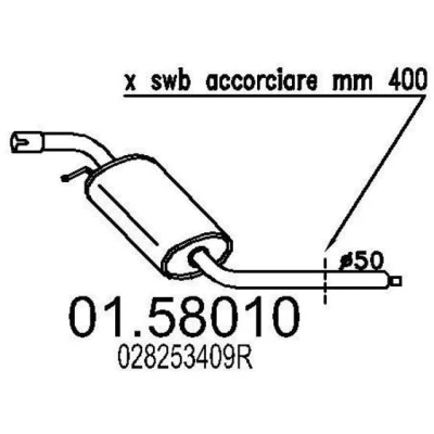 Abbildung von MTS 01.58010 Mittelschalldämpfer 1415 VOLKSWAGEN: TRANSPORTER 4 Pritsche / Fahrgestell, Kastenwagen, Bus kfzteile,
