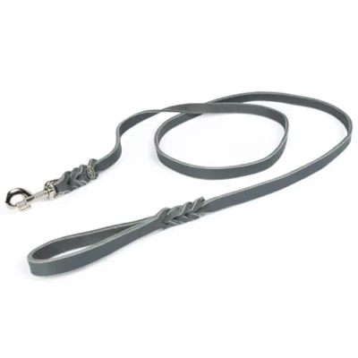 Abbildung von CopcoPet Hundeleine Grau 1 m x 12 mm aus hochwertigem Rindsleder Weiche Fettlederleine mit Chrom Karabiner Geflochtene Führleine für Hunde Zubehör 100% Handmade in Germany