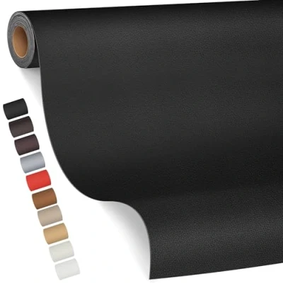 Abbildung von Leder kunstleder selbstklebend Schwarz, 80 x 200cm Reparatur set, Kit für Möbel, Sofa, Autositze, Taschen, und Renovierung(Schwarz)