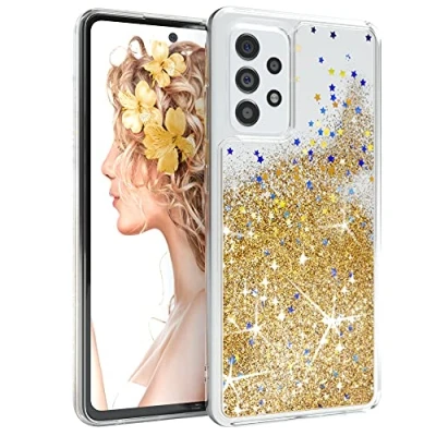 Abbildung von EAZY CASE Hülle kompatibel mit Samsung Galaxy A52 / (5G) A52s Schutzhülle Flüssig Glitzer, Handyhülle, Back Cover Glitter Flüssigkeit, TPU/Silikon, Transparent/Durchsichtig, Gold