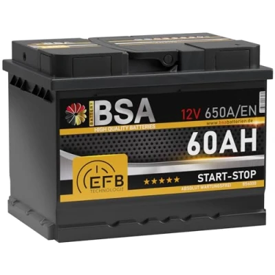 Abbildung von BSA EFB Batterie 60Ah 12V 650A/EN Start Stop Autobatterie Starterbatterie ersetzt 55Ah