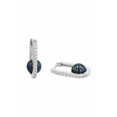 Abbildung von Amor Creolen 925 Sterling Silber Damen Ohrschmuck, mit Zirkonia synth., Muschelkernperle, 1,7 cm, Schwarz, Kommt in Schmuck Geschenk Box, 2039089