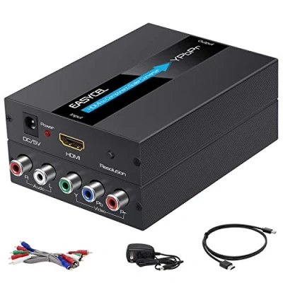 Abbildung von HDMI zu Komponenten Konverter mit und Komponentenkabeln, EASYCEL Aluminium 1080P YPbPr/5RCA Scaler Konverter, unterstützt 480i 576i Komponentenausgang