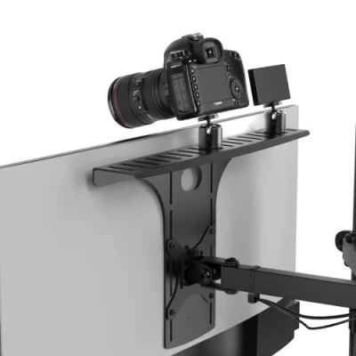 Abbildung von HumanCentric DSLR Monitor Halterung, Monitorregal für Schreibtisch Kamera Webcam und Mikrofon Regal VESA, Ersetzen Klemmstative Groß