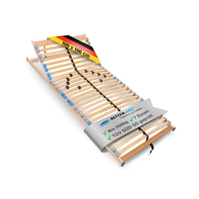 Abbildung von Madera 7 Zonen Lattenrost zur Selbstmontage, mit 28 Leisten, extra stabil durch durchgehende Holme, TÜV SÜD GS geprüft, Größe: 100 x 190 cm, Kopfteilverstellung