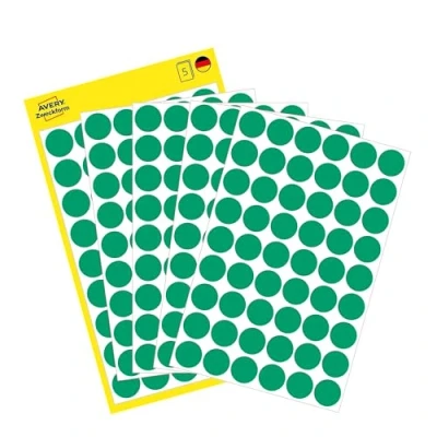 Abbildung von AVERY Zweckform 3143 selbstklebende Markierungspunkte 270 Stück (Ø12mm, Klebepunkte auf 5 Bogen, Punktaufkleber zur Farbcodierung, runde Aufkleber für Kalender, Planer und zum Basteln, Papier) grün