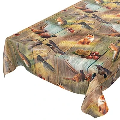 Abbildung von ANRO Wachstuch Tischdecke abwaschbar Wachstuchtischdecke Wachstischdecke Jagt Wild Jäger Motiv Holz 400x140cm