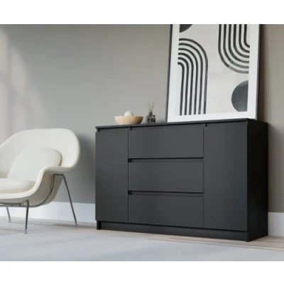 Abbildung von 3E 3xE living.com Kommode 140 cm mit 2 Türen und 3 Schubladen in Schwarz x 78 39 (B/H/T)