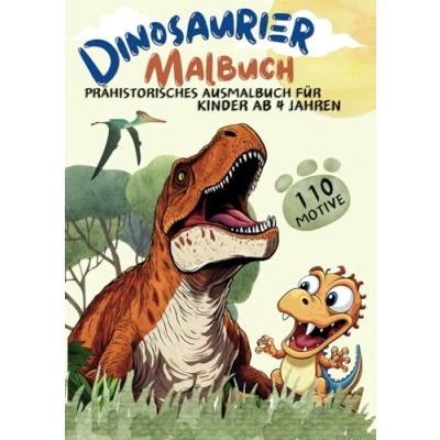 Abbildung von Dinosaurier Malbuch: T Rex, Stegosaurus, Velociraptoren oder auch den Brachiosaurus ausmalen in diesem Prähistorischen Ausmalbuch für Jungen und Mädchen ab 4 Jahren.