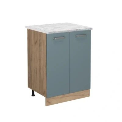 Abbildung von Vicco Stehender Küchenschrank R Line, Blau Grau/Goldkraft Eiche, 60 cm AP Marmor