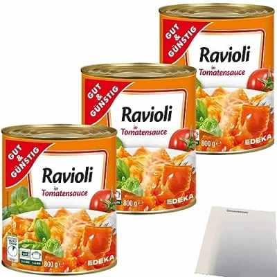Abbildung von Gut&amp;Günstig Ravioli in Tomatensauce gefüllte Teigtaschen mit fleischhaltiger Füllung 3er Pack (3x800g Dose) + usy Block
