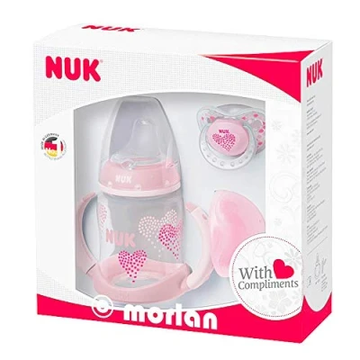 Abbildung von NUK Gift Set, First Choice Learner Feeding Bottle, Soother and Box Limited Edition, 6 18 Monate, Pink