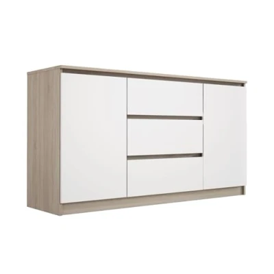Abbildung von 3E 3xE living.com Kommode mit 3 Schubladen und Zwei Türen, Farbe: Sonoma Eiche/Weiss, A: 140 x 79 39 cm