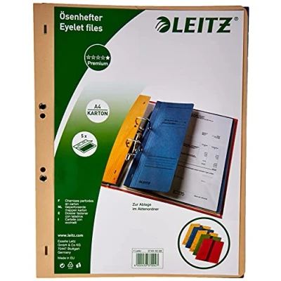 Abbildung von Leitz Ösenhefter (1/2 Vorderdeckel, A4, kfm. Heftung, Manilakarton, sortiert) 5 Stück