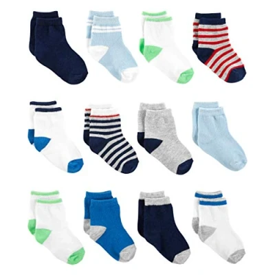 Abbildung von Simple Joys by Carter&#039;s Baby Jungen 12 Pack Crew Infant and Toddler Socks, Mehrfarbig/Streifen, 3 Monate (12er Pack)