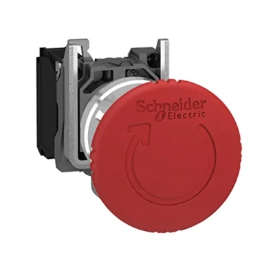 Abbildung von Schneider Electric XB4BS8442 Not Aus/Not Halt Schalter, Harmony XB4, Metall, 22mm, rot, Pilz 40mm, Drehentriegelung, 1Ö