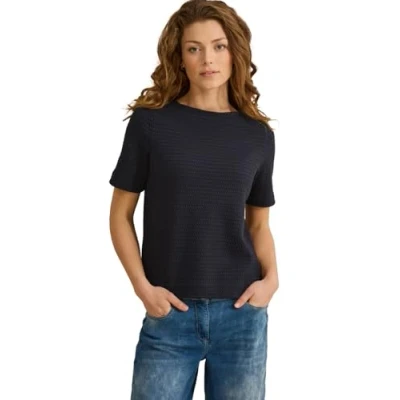 Abbildung von Cecil MIT Struktur Tshirt basic, Damen, Größe: Large, Blau