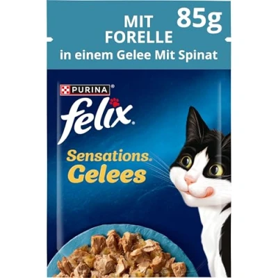 Abbildung von FELIX Sensations Gelees Katzenfutter nass, mit Forelle &amp; Spinat in Gelee, 26er Pack (26 x 85g)