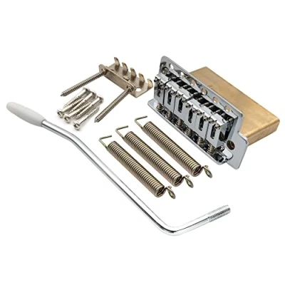 Abbildung von Musiclily Pro 52,5mm Moderne 6 Schrauben Tremolo Steg Bridge 40mm Solide Messing Block für Squier Strat Style E Gitarre, Chrom