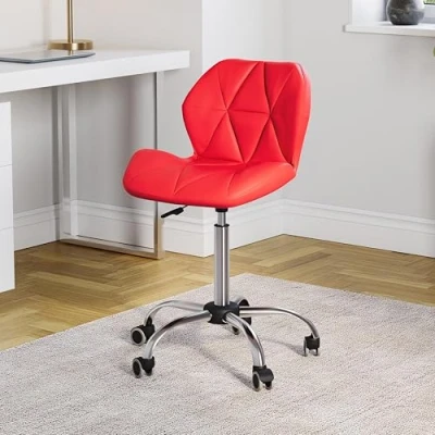 Abbildung von Vida Designs Geo Büro Computer Stuhl, rot, Gaming Sekretär, Beine mit Drehrollen, Höhe verstellbar, Chrom, Polyurethan Kunstleder