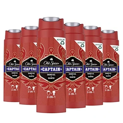 Abbildung von Old Spice Captain Duschgel und Shampoo für Männer, 2in1 Showergel + Shampoo, mit Männlichem Langanhaltendem Duft, 6 x 250ml