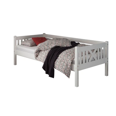 Abbildung von TREVI Stilvolles Einzelbett 90 x 200 cm Komfortables Landhausstil Jugendzimmer Bett aus massiver Kiefer, Weiß 98 71 210 (B/H/T)
