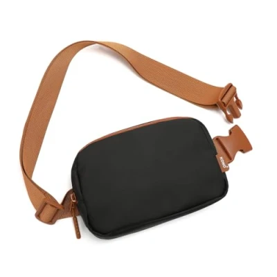 Abbildung von Kono Mode Bauchtasche Gürteltasche Umhängetasche Wasserabweisende Hüfttasche Leichtgewichtige kleine Reise Brusttasche mit verstellbarem, erweitertem Gurt (Schwarz/Braun)