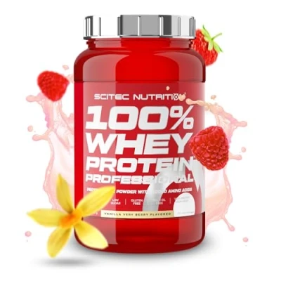 Abbildung von Scitec Nutrition 100% Whey Protein Professional Angereichert mit zusätzlichen Aminosäuren und Verdauungsenzymen Glutenfrei Palmölfrei, 920 g, Vanille Very Berry