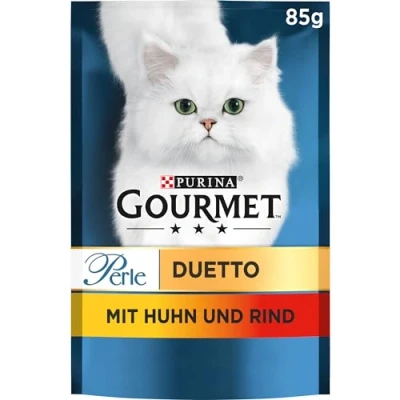 Abbildung von Gourmet Perle Duetto Katzenfutter nass, mit Huhn und Rind, 26er Pack (26 x 85g)
