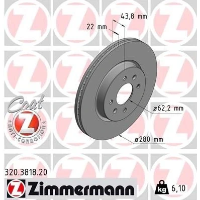 Abbildung von ZIMMERMANN 320.3818.20 Bremsscheibe 280 22 6/4 4 100 innenbelüftet beschichtet KIA: Stonic Schrägheck