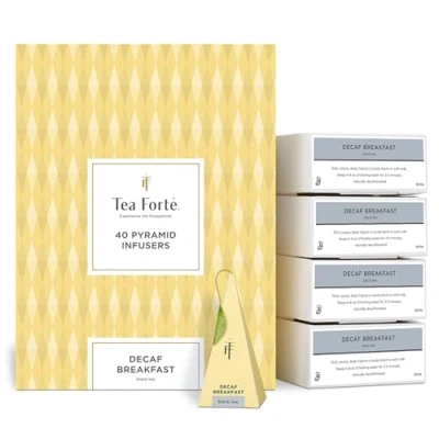 Abbildung von Tea Forte Decaf Breakfast Packung mit 40 Aufgusspyramiden Schwarzer Tee